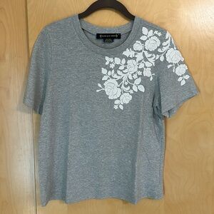 Pankaj & Nidhi from Anthropologie Grey / White Appliqué Top